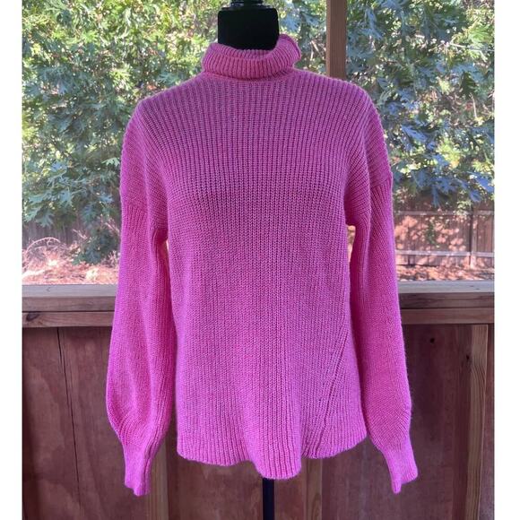 Aware By Vero Moda Hot Pink Bishop Sleeve Turtleneck Sweater Size XS - Picture 1 of 11